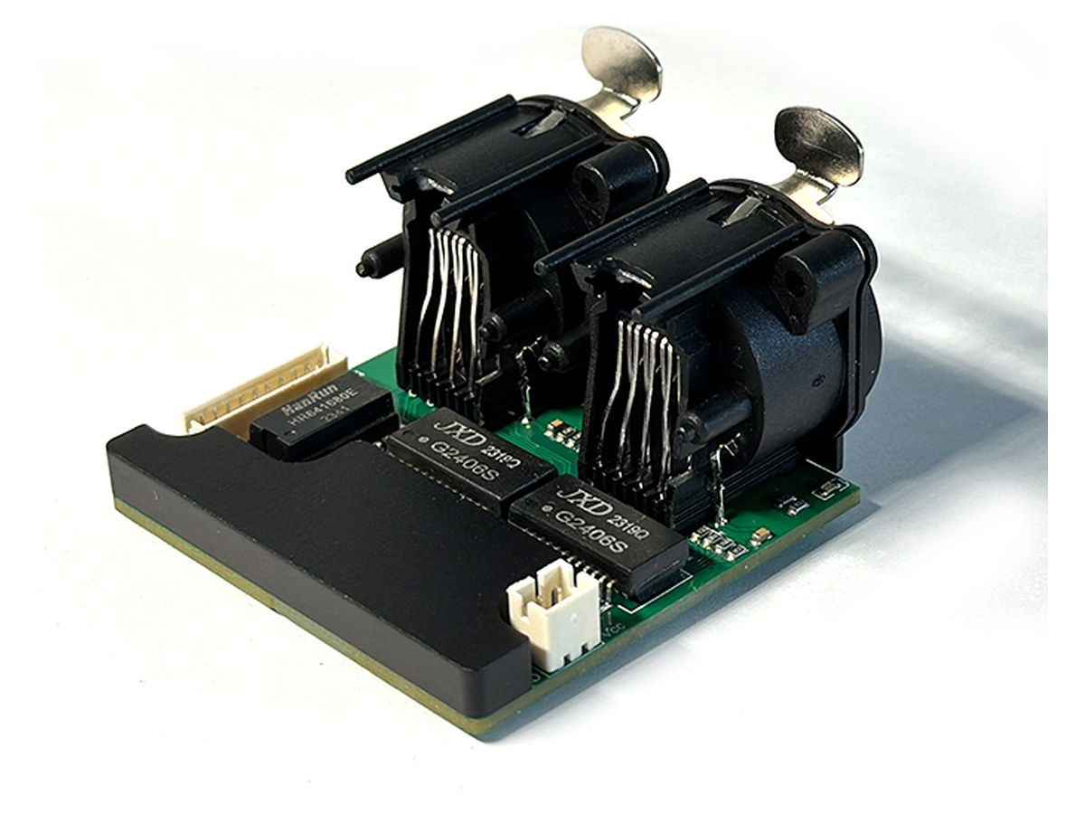 Gigabit switch module rear oblique view showing the FB4 header and power connector