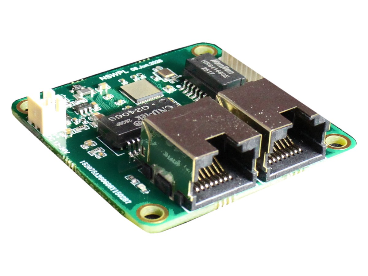 NSWPL FB4 network switch module, white background, showing two RJ45 ports and FB4 header