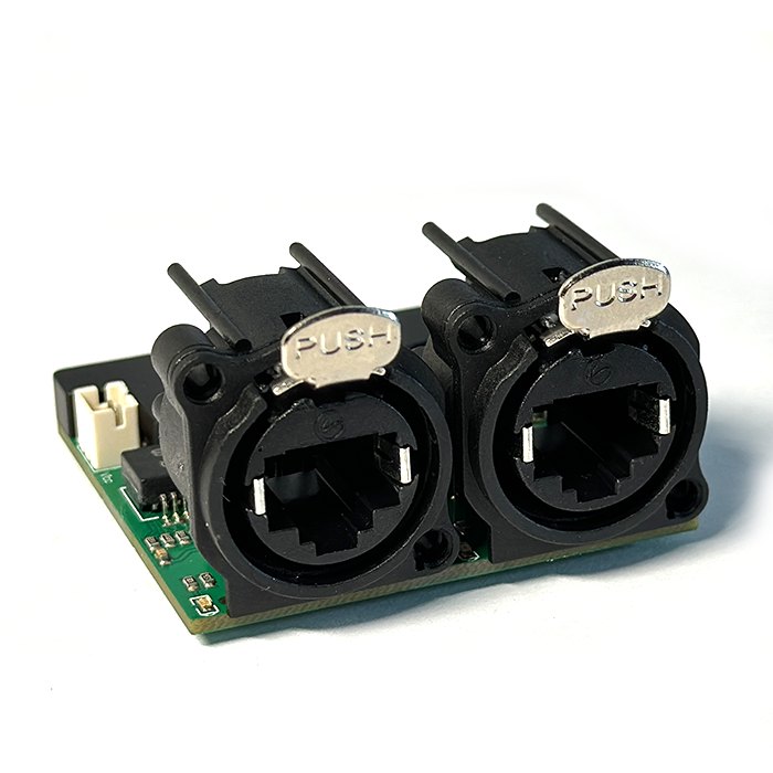 SUPERCAN gigabit network switch module with two rugged locking panel-mount RJ45 chassis connectors