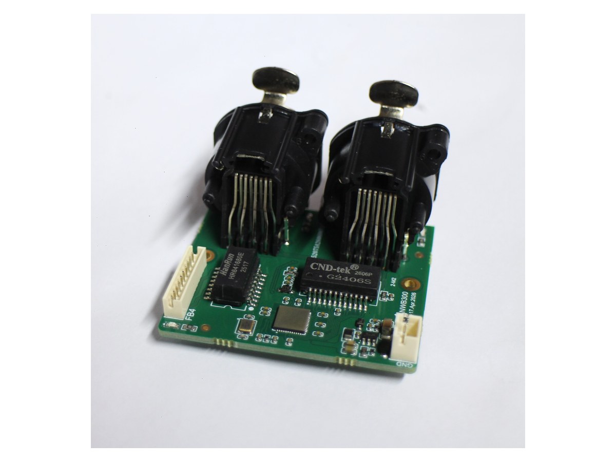 NWB300 board top view with NWB300 silkscreen, FB4 header and 2-M2 mounting holes