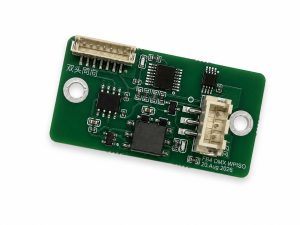 FB4-DMX WPISO isolated DMX512 receiver module, top view showing the 7-pin host connector and 3-pin DMX input